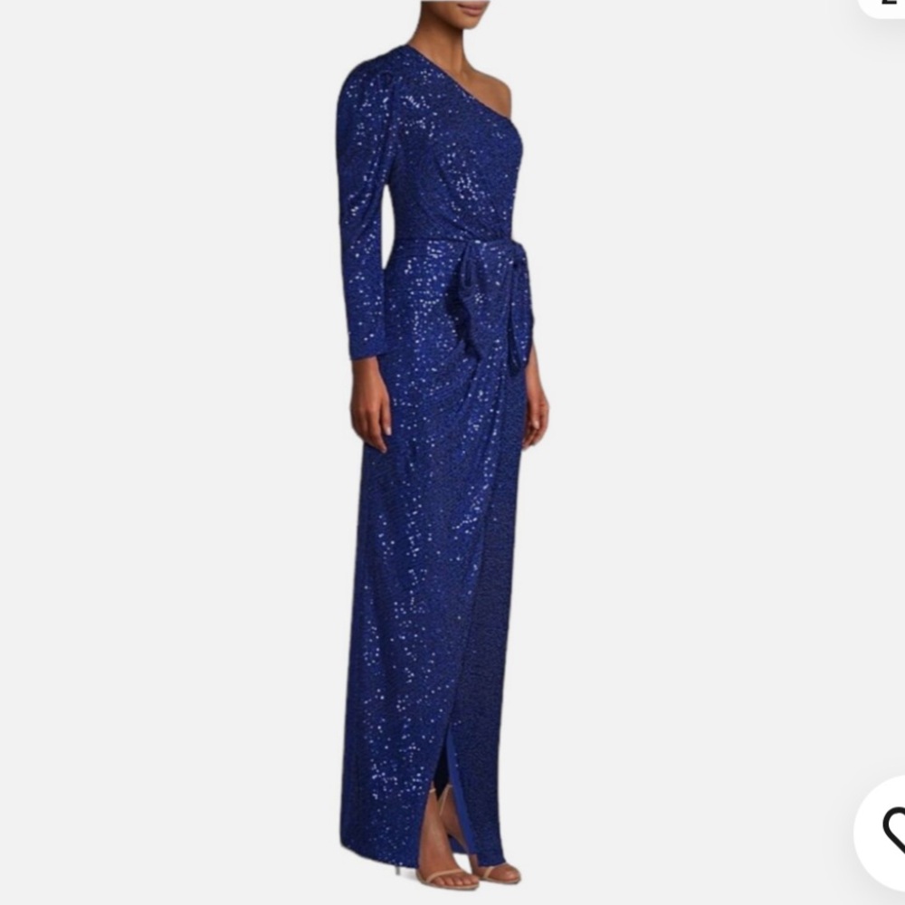 #101 Jay Godfrey one shoulder blue sequence gown - Picture 2 of 5